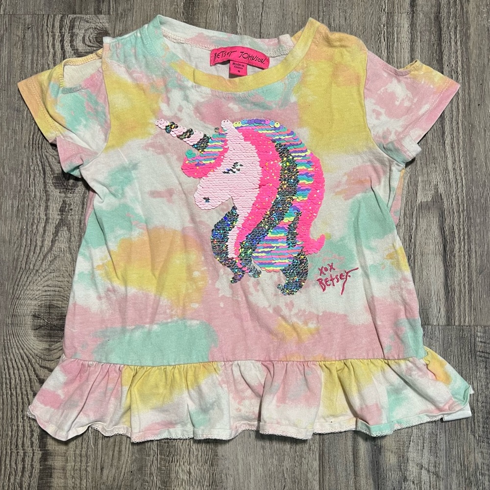 Betsey Johnson Girls Tie Dye Unicorn Top Size 6